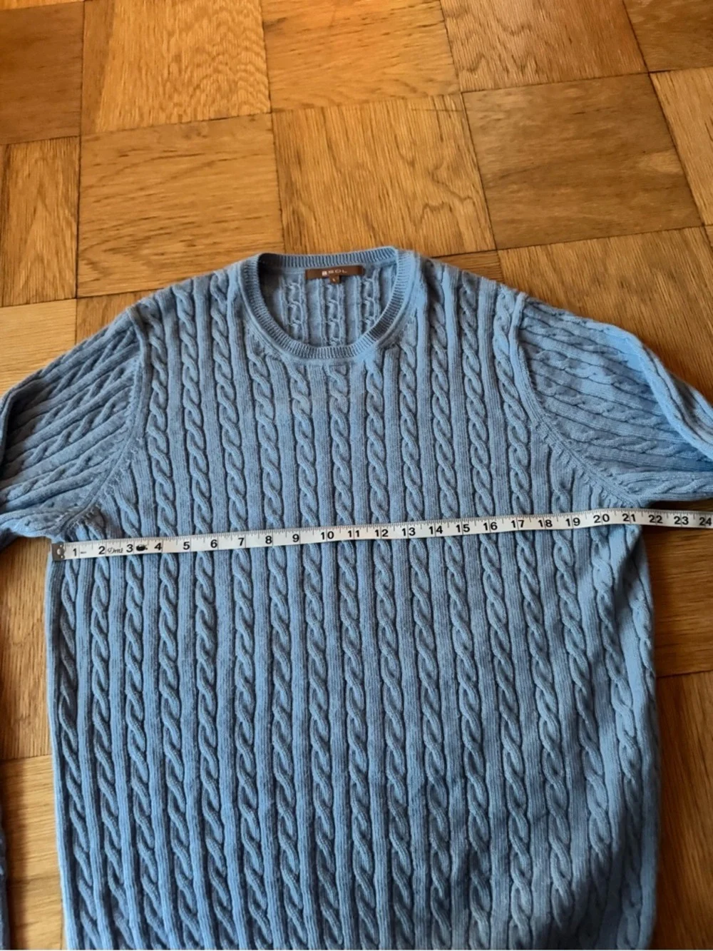 SOL Super Baby Alpaca Cable Knit Sweater Light Blue Made In Peru Mens Large